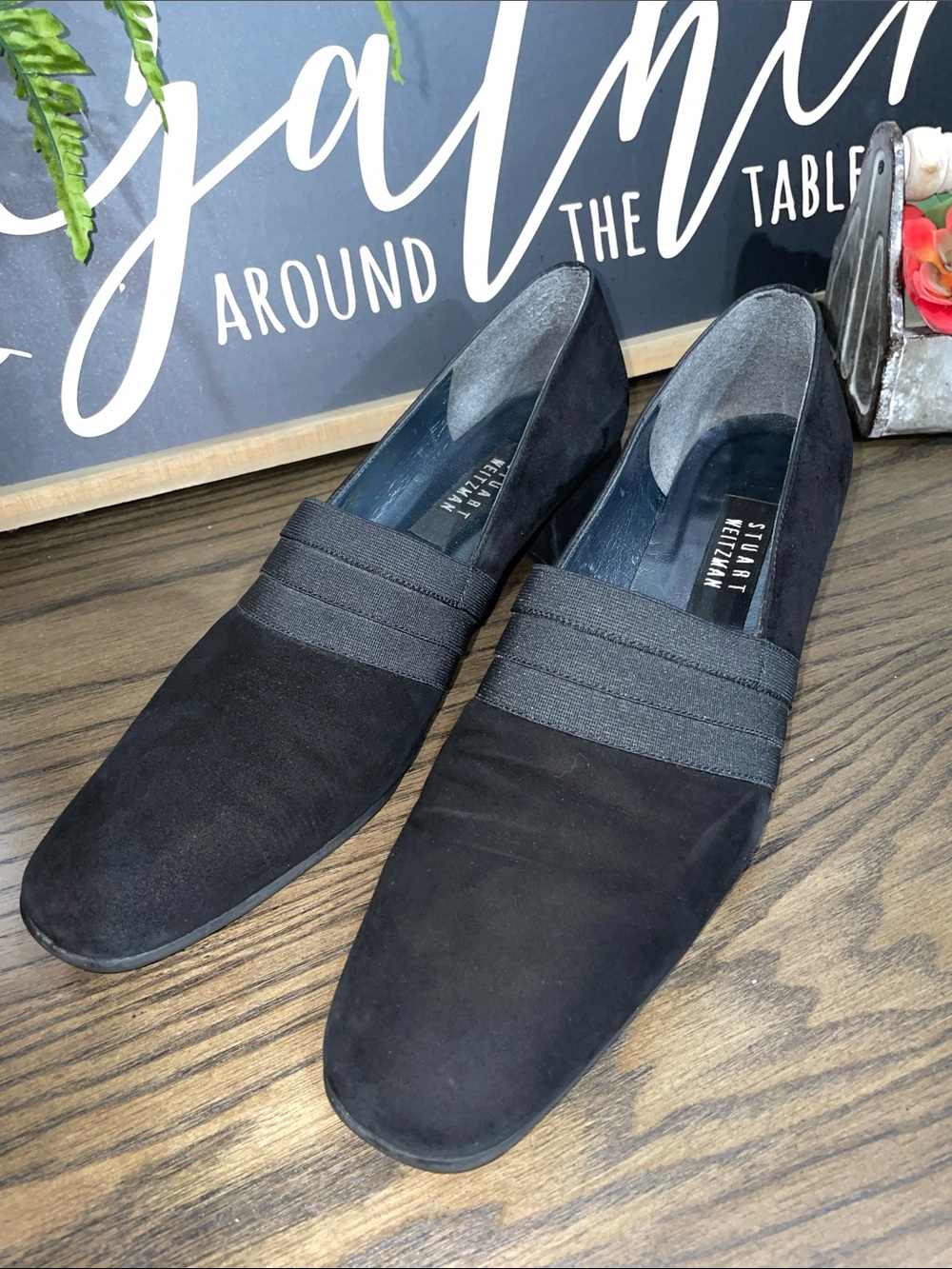 Y2K Stuart Weitzman Black Gorham  Suede Slip-On Heeled Loafers Size 11 AA Narrow